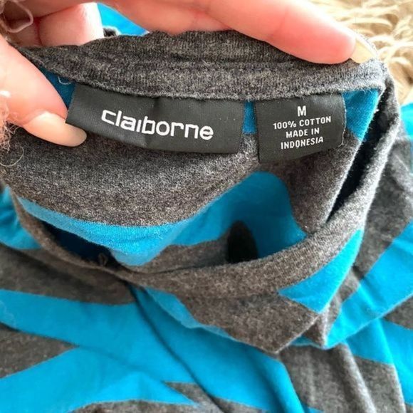 CLAIBORNE Striped Tshirt Sz Medium‎ - Picture 4 of 5